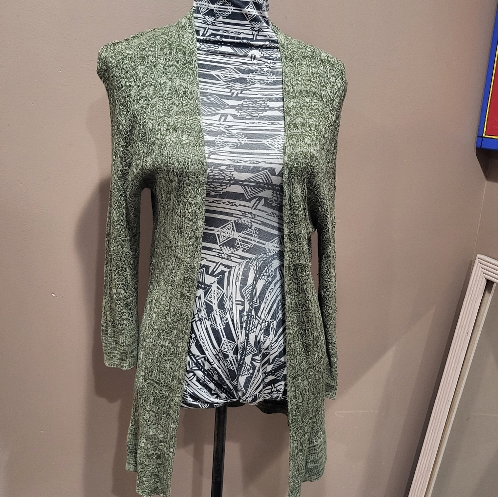 Dressbarn Lace Knit Green Open Front Cardigan